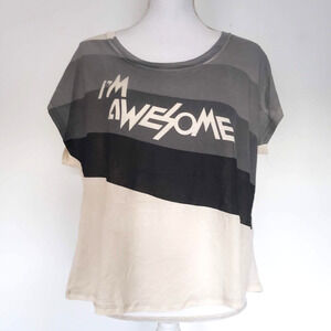 Sparkle & Fade IM AWESOME Colorblock Boxy SIZE M Short Sleeve Cream Blouse Top